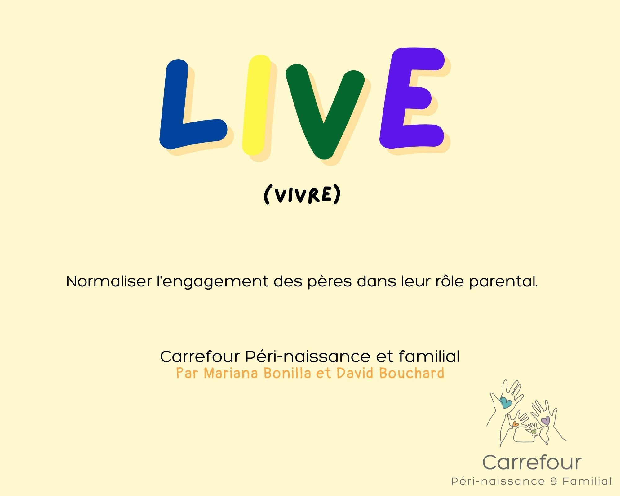 Live (vivre) Normaliser l'engagement des pères dans leur rôle parental. Carrefour Péri-naissance et familial par Mariana Bonilla et David Bouchard.